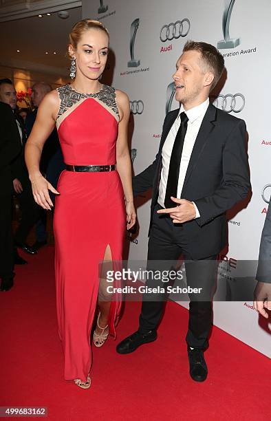 Oliver Pocher and his girlfriend Sabine Lisicki the Audi Generation Award 2015 at Hotel Bayerischer Hof on December 2, 2015 in Munich, Germany.