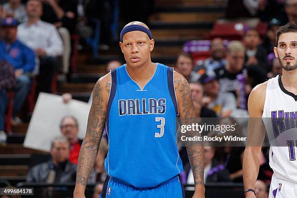 Charlie Villanueva of the Dallas Mavericks looks on during the game against the Sacramento Kings on November 30, 2015 at Sleep Train Arena in...