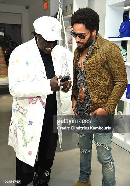 Artist Moko and Lenny Kravitz attends Chrome Hearts Celebrates Art Basel With Laduree & Sean Kelly And A Live Performance By Abstrakto at Miami...