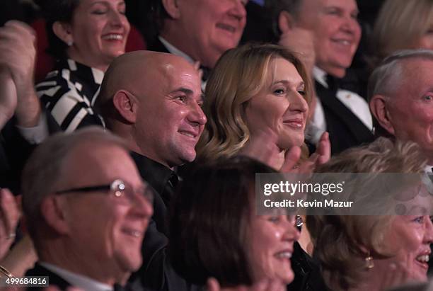 Andre Agassi and Steffi Graf attend "Sinatra 100: An All-Star GRAMMY Concert" celebrating the late Frank Sinatra's 100th birthday at the Encore...