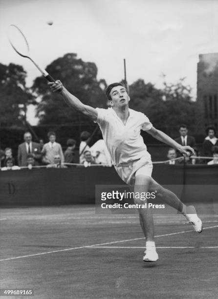 Sixteen year-old English tennis player Stanley Matthews competing against G.R. Stillwell in the Wimbledon Boys' Championship, Wimbledon, London, 15th...