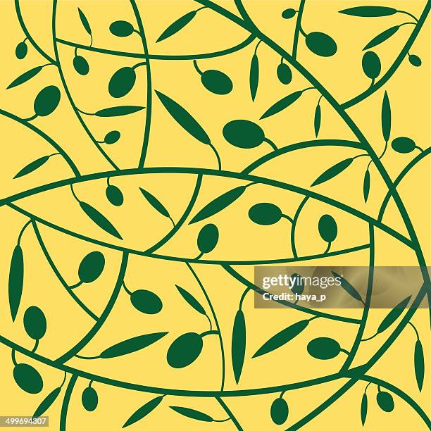 olive branch  silhouette on  yellow background - olive tree stock illustrations
