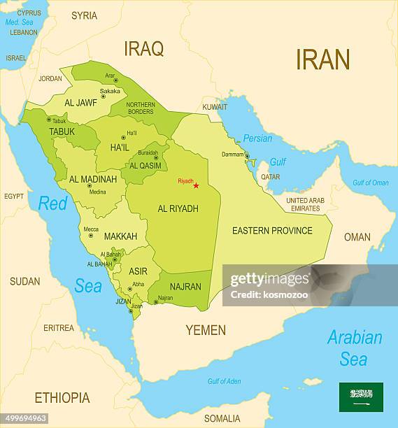 detailed map of saudi arabia - arabian peninsula stock illustrations