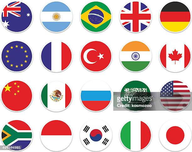 stockillustraties, clipart, cartoons en iconen met set g-20 circle flag - state visit of the president of united mexican states day 1