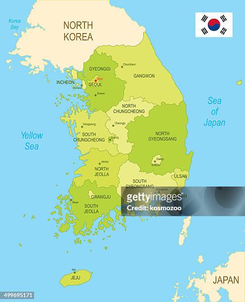 ilustraciones, imágenes clip art, dibujos animados e iconos de stock de detalle mapa de corea del sur - seoul
