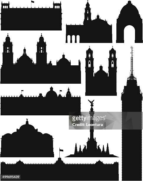 incredibly detailed mexico city monuments - palacio de bellas artes stock illustrations