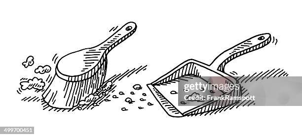 brush and dustpan cleaning drawing - dirty pan stock illustrations