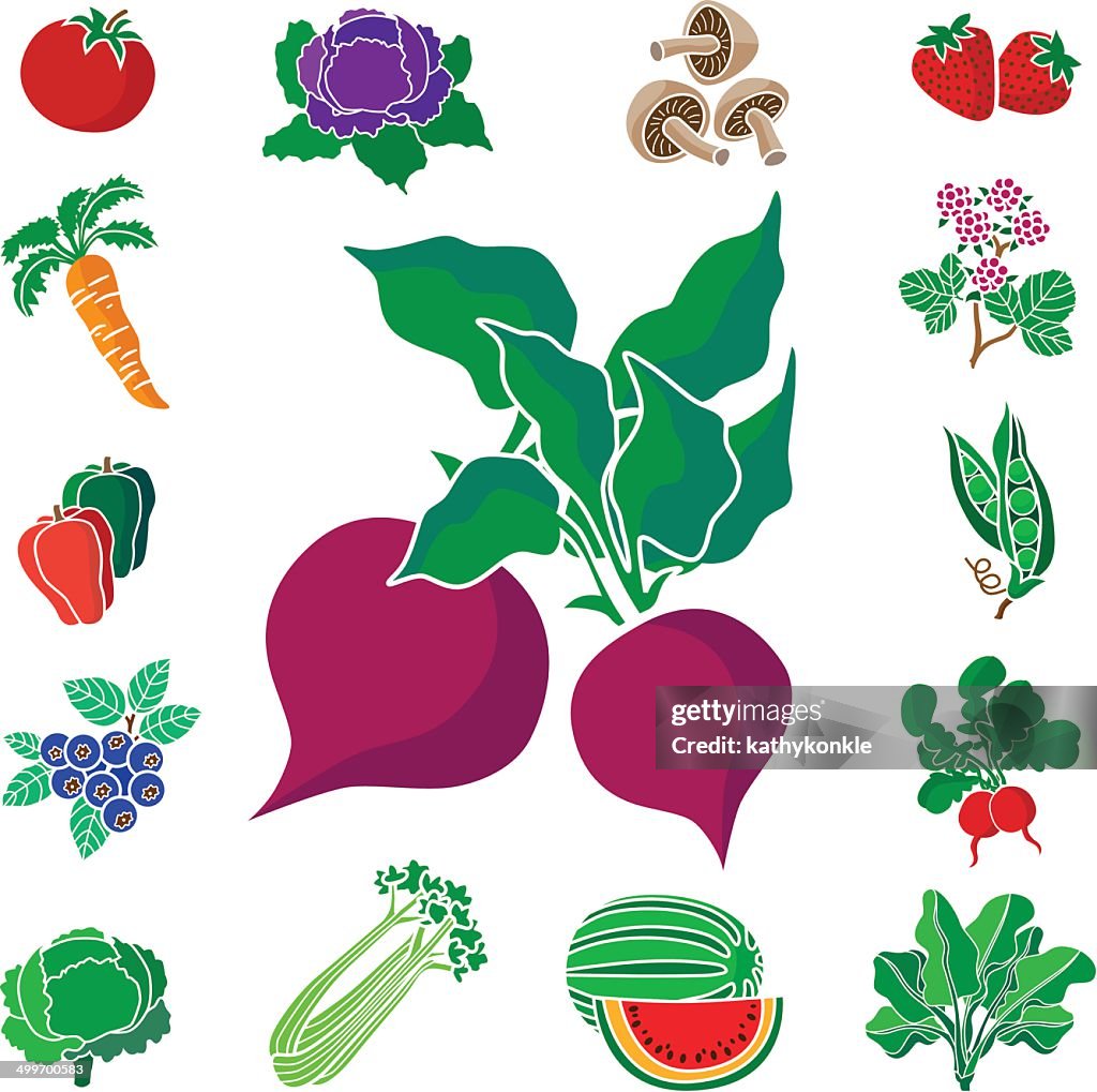 Beets with vegetable and fruit border