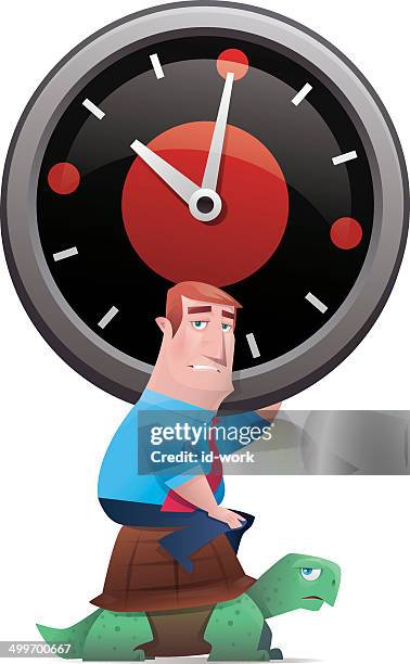 man with tortoise - man checking watch stock illustrations