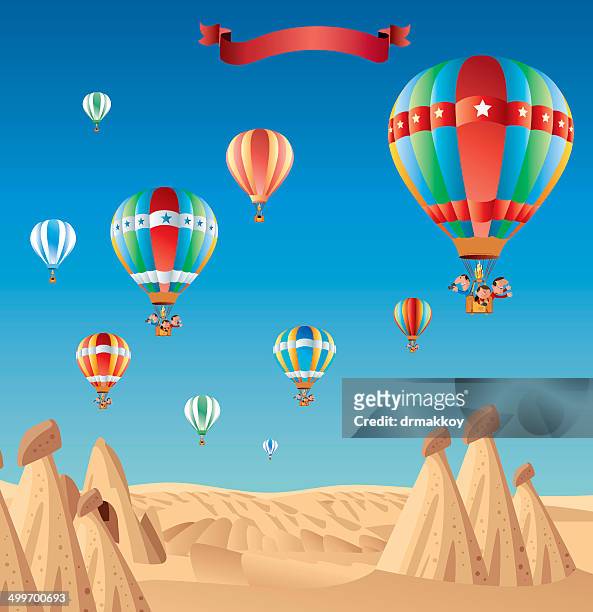 heiße luft ballons kappadokien - cappadocia hot air balloon stock-grafiken, -clipart, -cartoons und -symbole