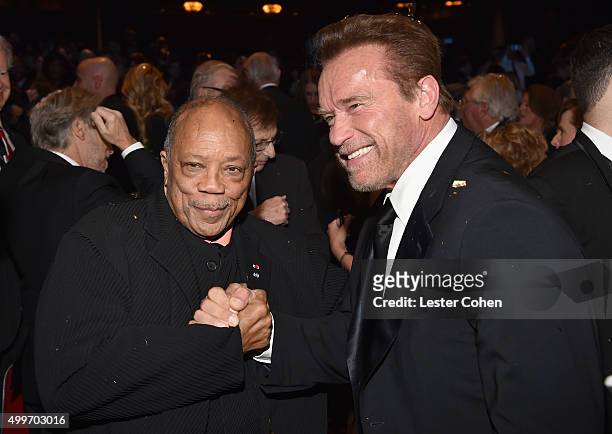 Record producer Quincy Jones and actor Arnold Schwarzenegger "Sinatra 100: An All-Star GRAMMY Concert" celebrating the late Frank Sinatra's 100th...