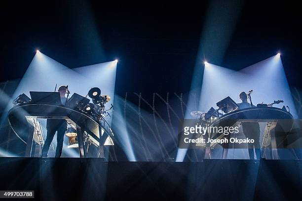 Guy Lawrence and Howard Lawrence of Disclosure perform at Alexandra Palace on December 2, 2015 in London, England.