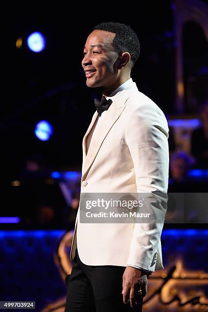 Singer John Legend performs during "Sinatra 100: An All-Star GRAMMY Concert" celebrating the late Frank Sinatra's 100th birthday at the Encore...