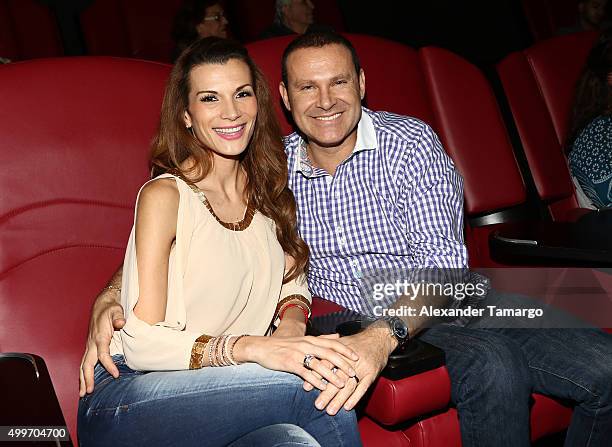 Cristina Bernal and Alan Tacher are seen at the 'Telenovela' Miami screening event Hosted By The Smithsonian at CineBistro Dolphin Mall on December...