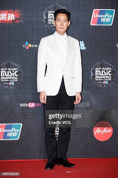 Actor Lee Jung-jae arrives at the red carpet of the 2015 Mnet Asian Music Awards at AsiaWorld-Expo on December 2, 2015 in Hong Kong, Hong Kong.