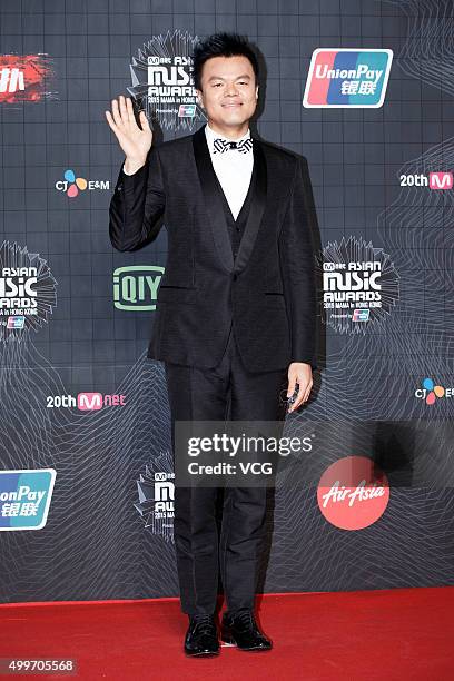 Singer Park Jin-Young arrives at the red carpet of the 2015 Mnet Asian Music Awards at AsiaWorld-Expo on December 2, 2015 in Hong Kong, Hong Kong.