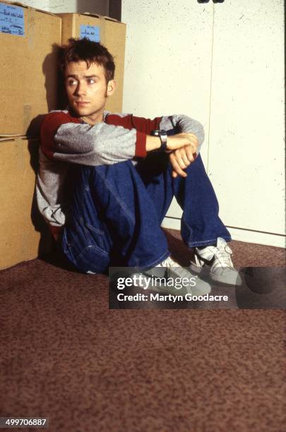 Damon Albarn of Blur, backstage at Wembley Arena, London, United Kingdom, 1995.
