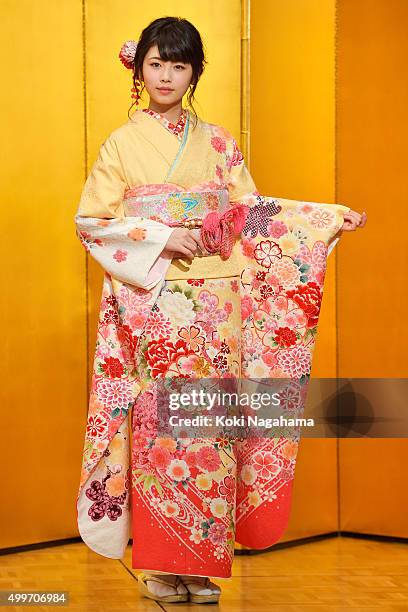 Actress Fuka Koshiba attends the New Year's Kimono photocall for Oscar Promotion on December 3, 2015 in Tokyo, Japan.