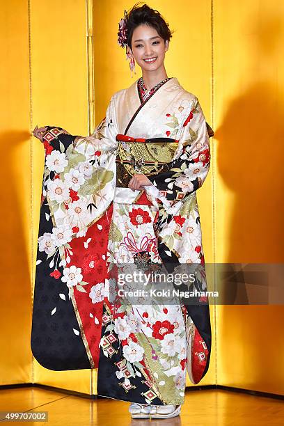 Actress Ayame Goriki attends the New Year's Kimono photocall for Oscar Promotion on December 3, 2015 in Tokyo, Japan.