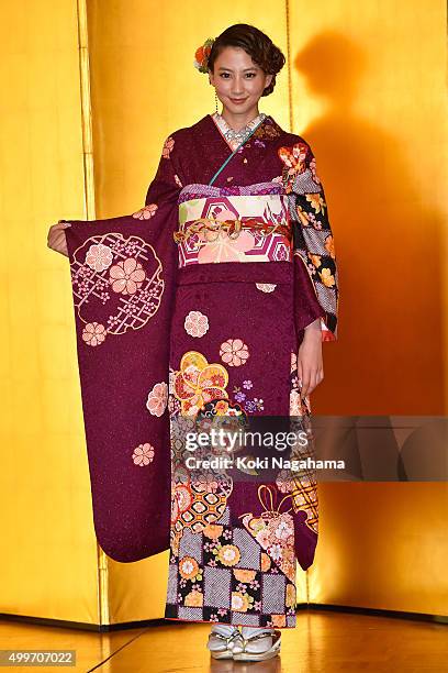 Actress Mayuko Kawakita attends the New Year's Kimono photocall for Oscar Promotion on December 3, 2015 in Tokyo, Japan.