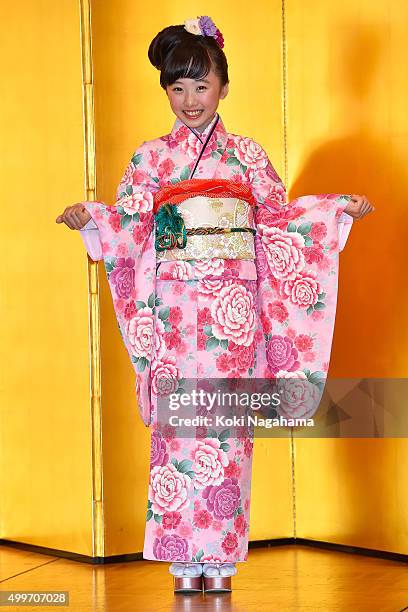 Actress Miyu Honda attends the New Year's Kimono photocall for Oscar Promotion on December 3, 2015 in Tokyo, Japan.