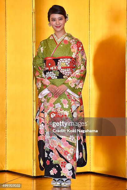 Actress Emi Takei attends the New Year's Kimono photocall for Oscar Promotion on December 3, 2015 in Tokyo, Japan.