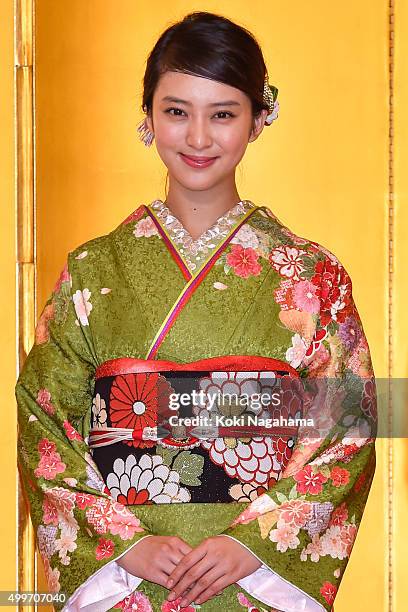 Actress Emi Takei attends the New Year's Kimono photocall for Oscar Promotion on December 3, 2015 in Tokyo, Japan.