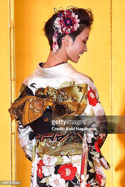 Actress Ayame Goriki attends the New Year's Kimono photocall for Oscar Promotion on December 3, 2015 in Tokyo, Japan.