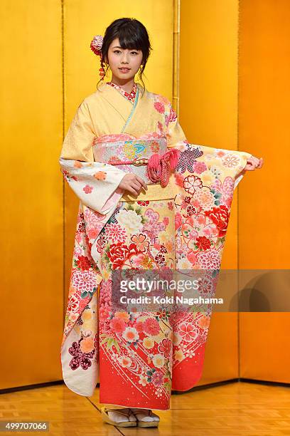 Actress Fuka Koshiba attends the New Year's Kimono photocall for Oscar Promotion on December 3, 2015 in Tokyo, Japan.