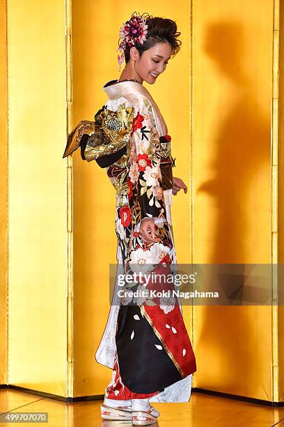 Actress Ayame Goriki attends the New Year's Kimono photocall for Oscar Promotion on December 3, 2015 in Tokyo, Japan.