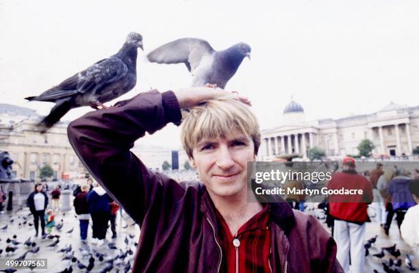 Neil Finn of Crowded House, portrait, Trafalgar Square, London, United Kingdom, 1991.