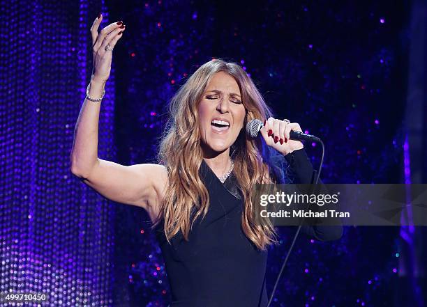 Celine Dion performs onstage during "Sinatra 100: An All-Star GRAMMY Concert" celebrating the late Frank Sinatra's 100th birthday held at the Encore...