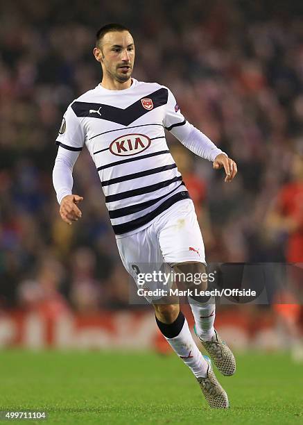 Diego Contento of Bordeaux in action during the UEFA Europa League Group B match between Liverpool and FC Girondins de Bordeaux at Anfield on...