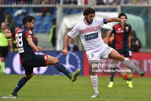 Cristian Zaccardo of Carpi FC controls the ball against Tomas Rincon of Genoa CFC during the Serie A match between Genoa CFC and Carpi FC at Stadio...