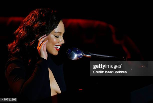 Alicia Keys performs during "Sinatra 100: An All-Star GRAMMY Concert" celebrating the late Frank Sinatra's 100th birthday at the Encore Theater at...