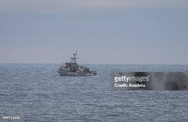 Motorboat, which was carrying refugees who wanted to arrive Lesbos Island, is stopped by the Greek Coast Guard in the Aegean sea in Greece on...