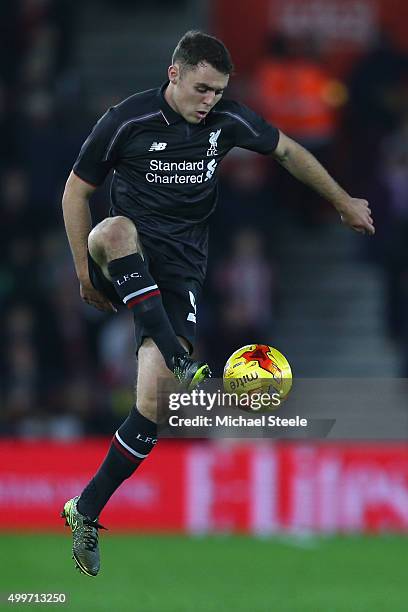 Connor Randall of Liverpool during the Capital One Cup Quarter Final match between Southampton and Liverpool at St Mary's Stadium on December 2, 2015...