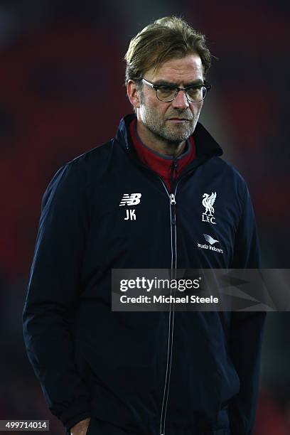 Jurgen Klopp the manager of Liverpool during the Capital One Cup Quarter Final match between Southampton and Liverpool at St Mary's Stadium on...