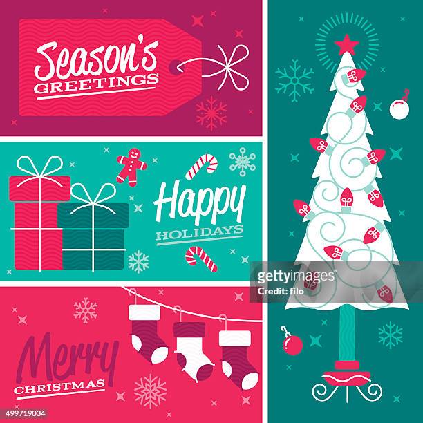 ilustraciones, imágenes clip art, dibujos animados e iconos de stock de feliz navidad y feliz navidad diseño de temporada banners - candy cane