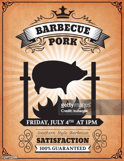 roasted bbq pork poster on royalty free vector background - smoked stock illustrations