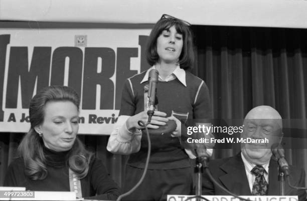 American journalist and author Nora Ephron speaks at a panel discusison entitled 'How They Cover Me' at the A.J. Liebling Counter-Convention, New...