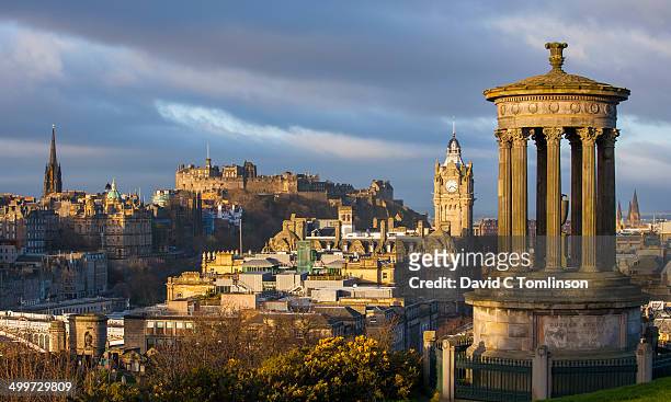 view from calton hill at sunrise, edinburgh - edinburgh castle stock pictures, royalty-free photos & images