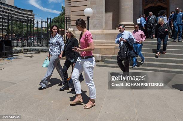 June Steenkamp the mother of Reeve Steenkamp leaves after judge Eric Leach read out the court finding in the Oscar Pistorius trial in Bloemfontein,...