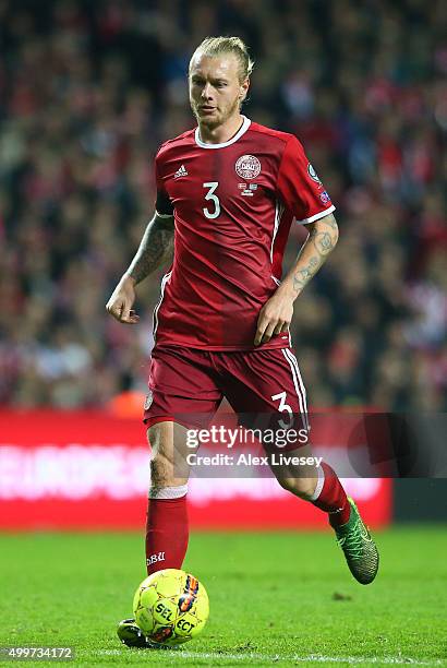 Simon Kjaer of Denmark during the UEFA EURO 2016 Qualifier Play-Off Second Leg match between Denmark and Sweden at Parken Stadium on November 17,...