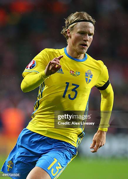 Oscar Hiljemark of Sweden during the UEFA EURO 2016 Qualifier Play-Off Second Leg match between Denmark and Sweden at Parken Stadium on November 17,...