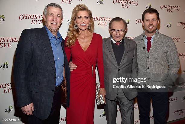 Director Mitch Davis, actress/producer Shawn King, producer Larry King and actor Jon Heder attend the premiere of "Christmas Eve" at ArcLight...