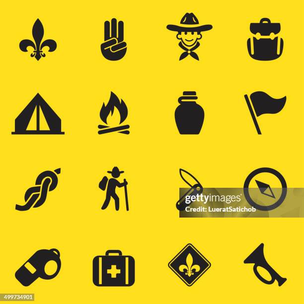 boy scout yellow silhouette icons| eps10 - boy scout camp 幅插畫檔、美工圖案、卡通及圖標