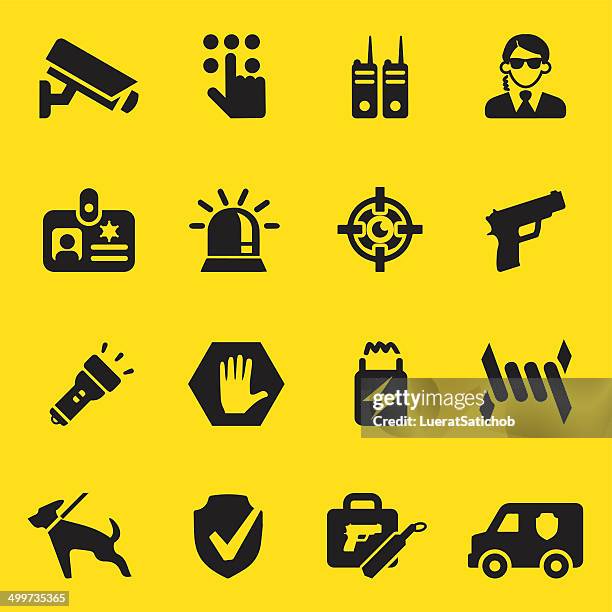 bildbanksillustrationer, clip art samt tecknat material och ikoner med security guard yellow silhouette icons | eps10 - police in riot gear