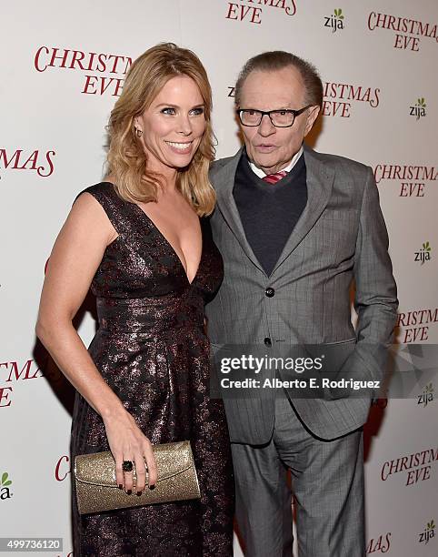 Actress Cheryl Hines and producer Larry King attend the premiere of "Christmas Eve" at ArcLight Hollywood on December 2, 2015 in Hollywood,...