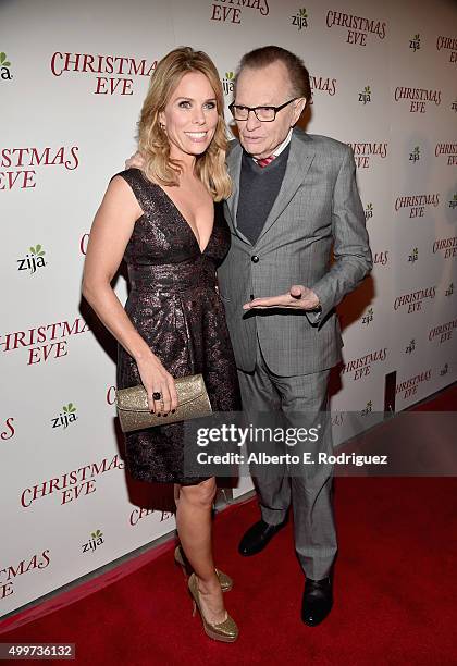 Actress Cheryl Hines and producer Larry King attend the premiere of "Christmas Eve" at ArcLight Hollywood on December 2, 2015 in Hollywood,...